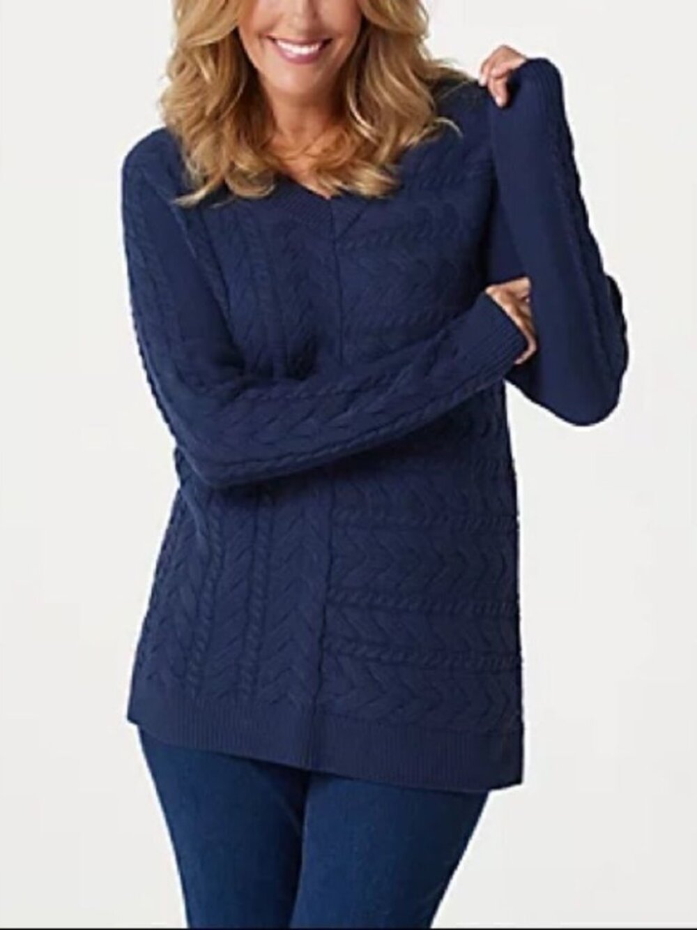 Denim & Co. V-Neck Long Sleeve Cable Tunic